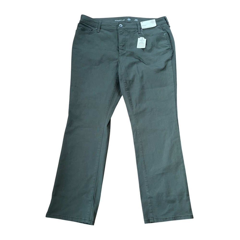 St Johns‎ Bay Women Olive Green Straight Leg Mid Rise Tummy Control Jeans Sz 16W